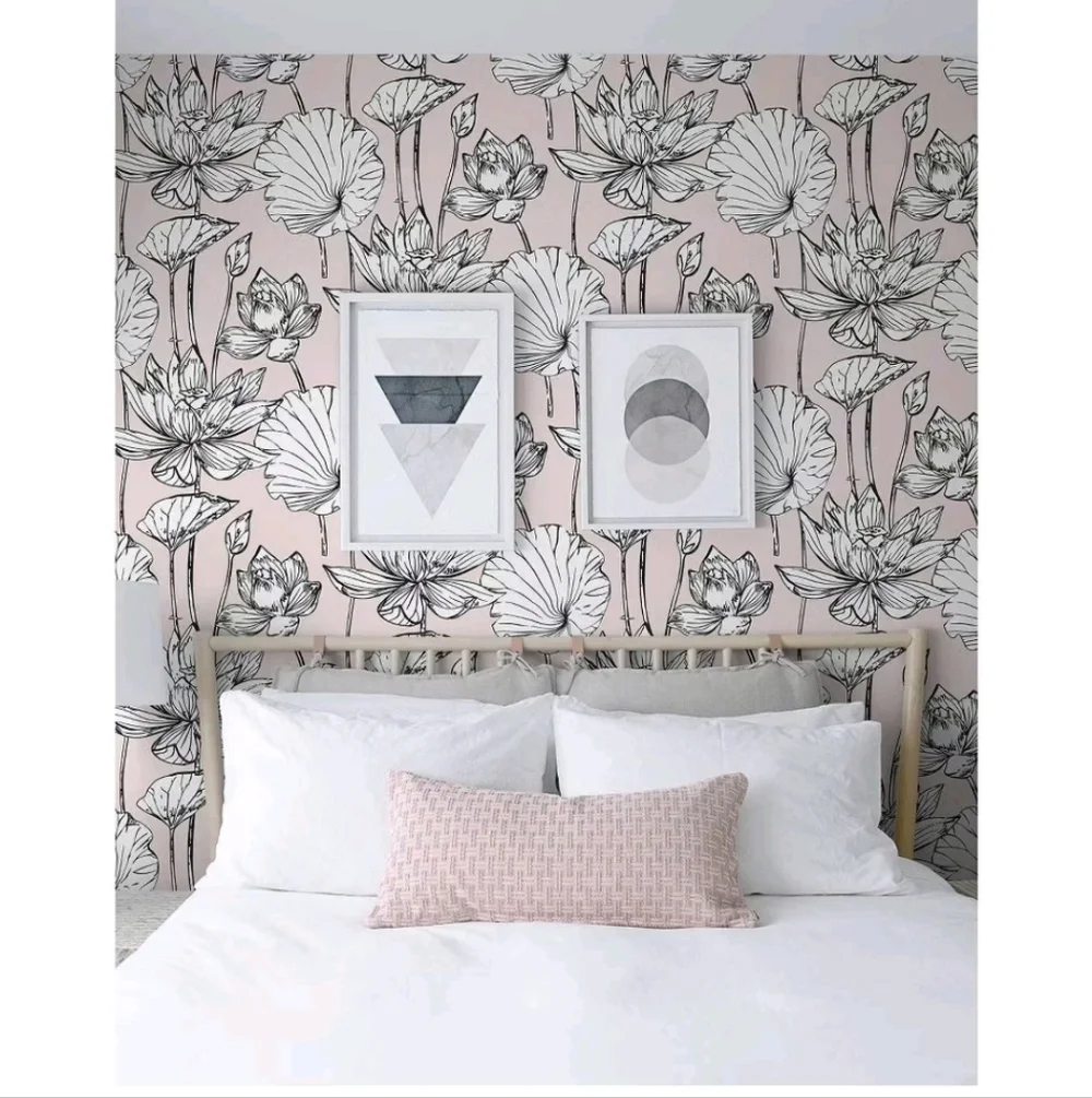 NextWall Lotus Floral Peel and Stick Wallpaper Light Pink